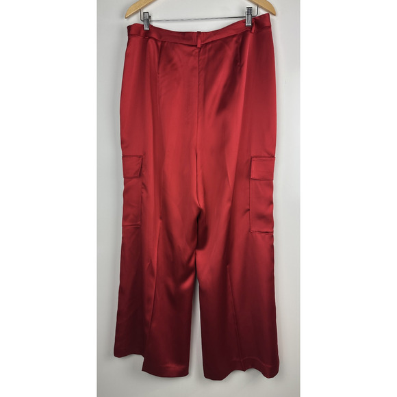 NWT Alex Marie Sandra Wide Leg Cargo Pants Size 14 Crimson Satin Holiday Red - Picture 7 of 12